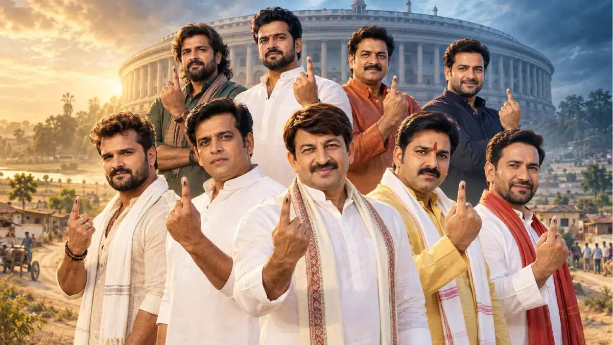 भोजपुरी के 9 बड़े हीरो: सबसे चर्चित 6 ने लड़ा चुनाव, 3 पहुँचे संसद — कौन कहाँ का